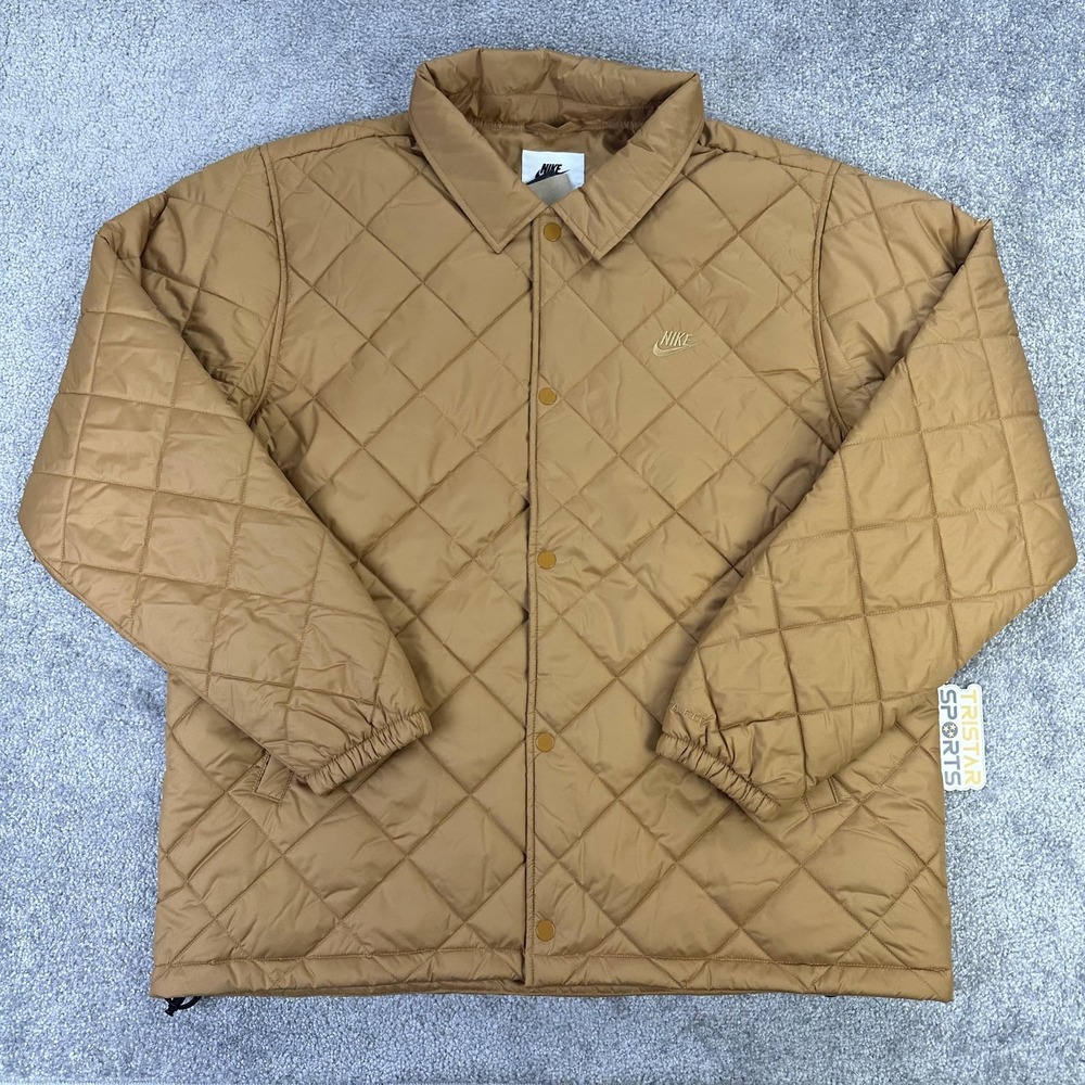 Nike Therma-FIT Jacket Mens Large Brown Quilted Loose Fit Synthetic Fill Coat